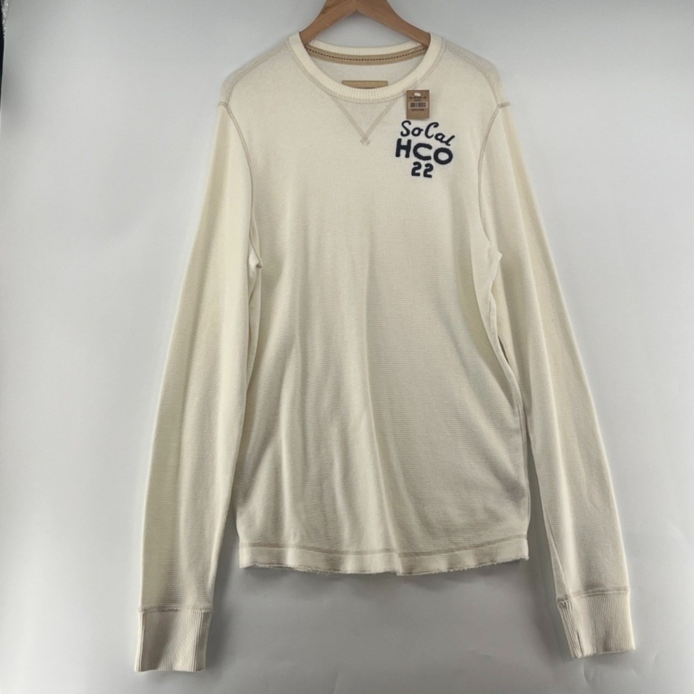 Vtg Hollister Shirt Mens XL Cream Waffle Knit Thermal Long Sleeve SoCal HCO Y2K